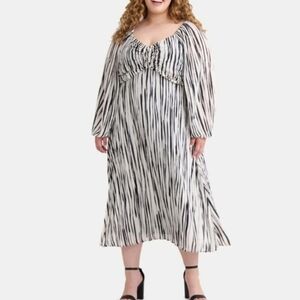 Terra & Sky Black and White Vertical-Stripe Midi Skirt 3x